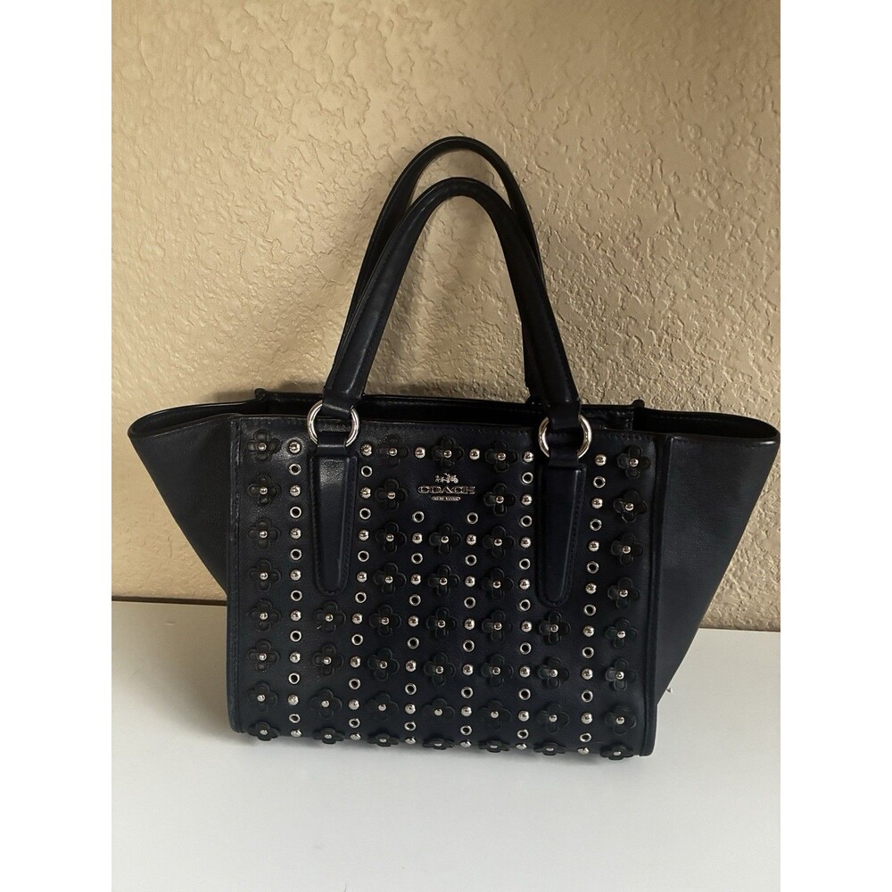 Coach 37703 Mini Crosby Carryall Floral Rivets Smooth Leather Navy Satchel